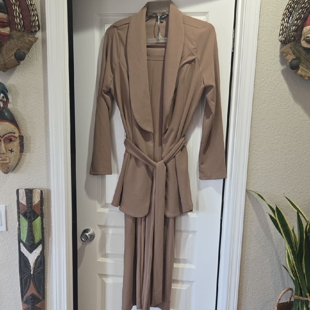 Fashion Nova Taupe Open-Front Wide-leg suit